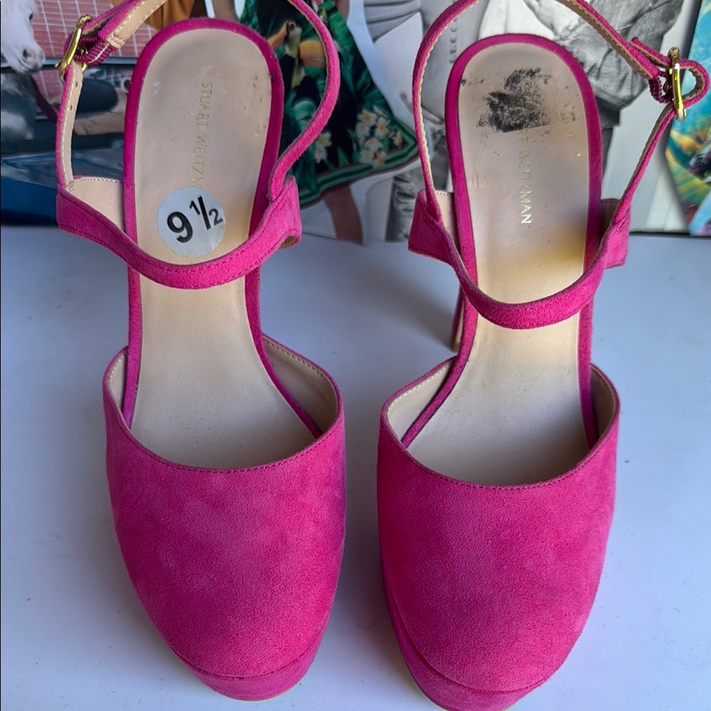 Stuart Weitzman Pink Suede Platform Shoes